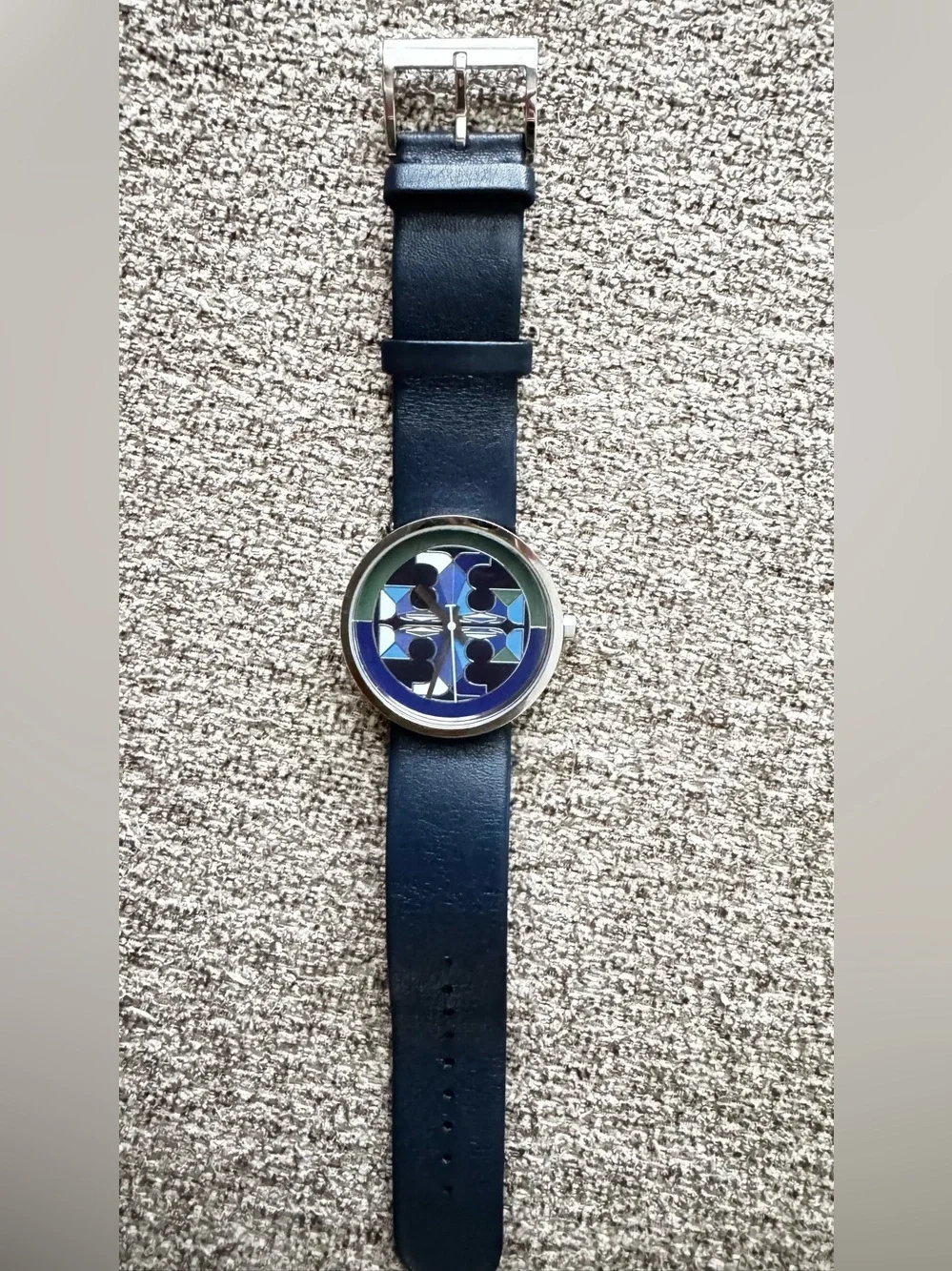 Tory Burch Reva Blue Geometric Dial Watch with Navy Strap
